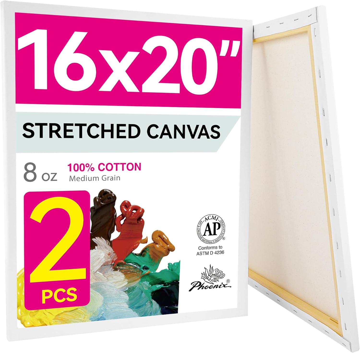PHOENIX Stretched Canvas for Painting 9x12 Inch/8 Value Pack, 8 Oz Triple Primed 5/8 Inch Profile 100% Cotton White Blank Canvas, Artist Framed Canvas for Oil Acrylic & Pouring Art