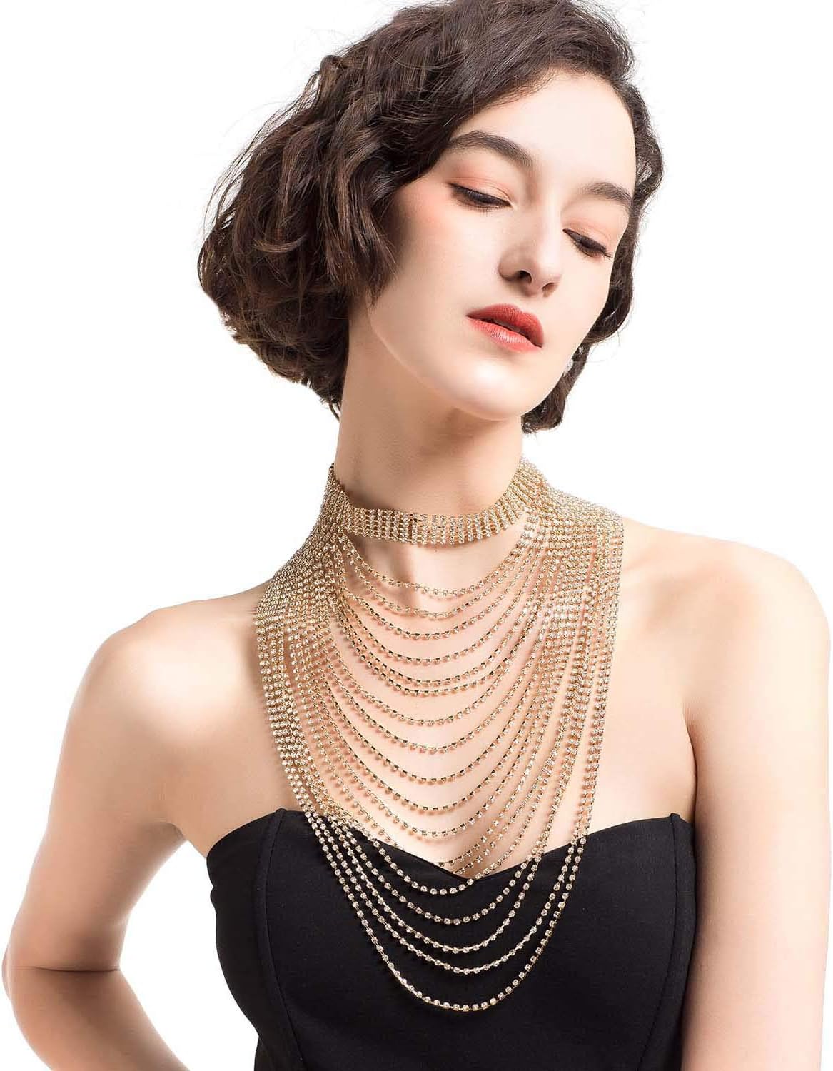 Holylove Women Statement Necklace Tassels Layers Chain Costume Jewelry with Gift Box
