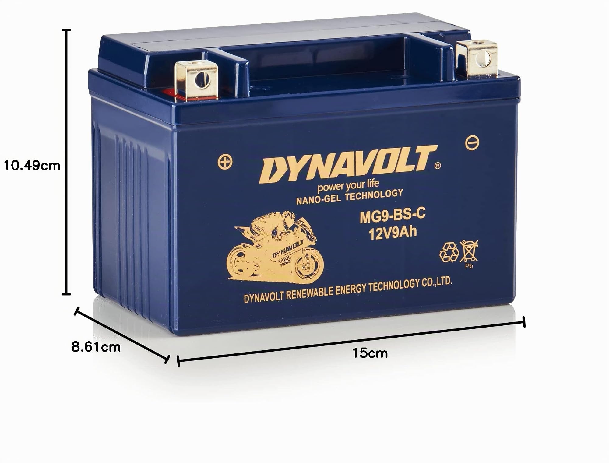 Batterie moto Dynavolt NANO-GEL MG9-BS-C 12V 9Ah 260A, remplace YTX9-BS, dimensions : 150x86x105mm, sans entretien et étanche Batterie moto gel