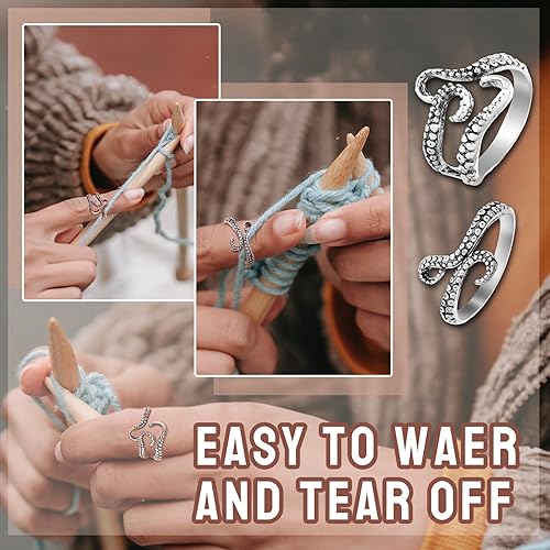 Miniatura 5 de RechicGu 12 lazos ajustables para anillos de tejer y accesorios de ganchillo, guía de hilo, soporte de dedal, herramienta de dedal, pulpo,