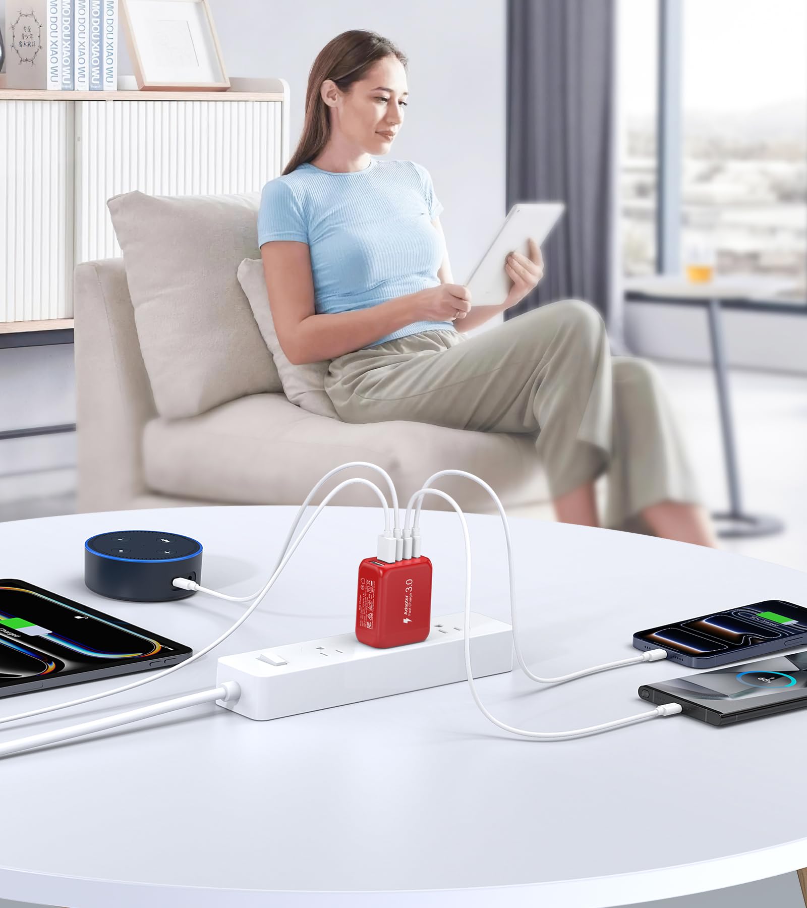 Chargeur mural USB C 50 W, lot de 2 chargeurs C à 5 ports, adaptateur secteur PD à charge rapide + QC 3.0 multi-ports de type C, boîte de brique, cube USB A, prise murale pour