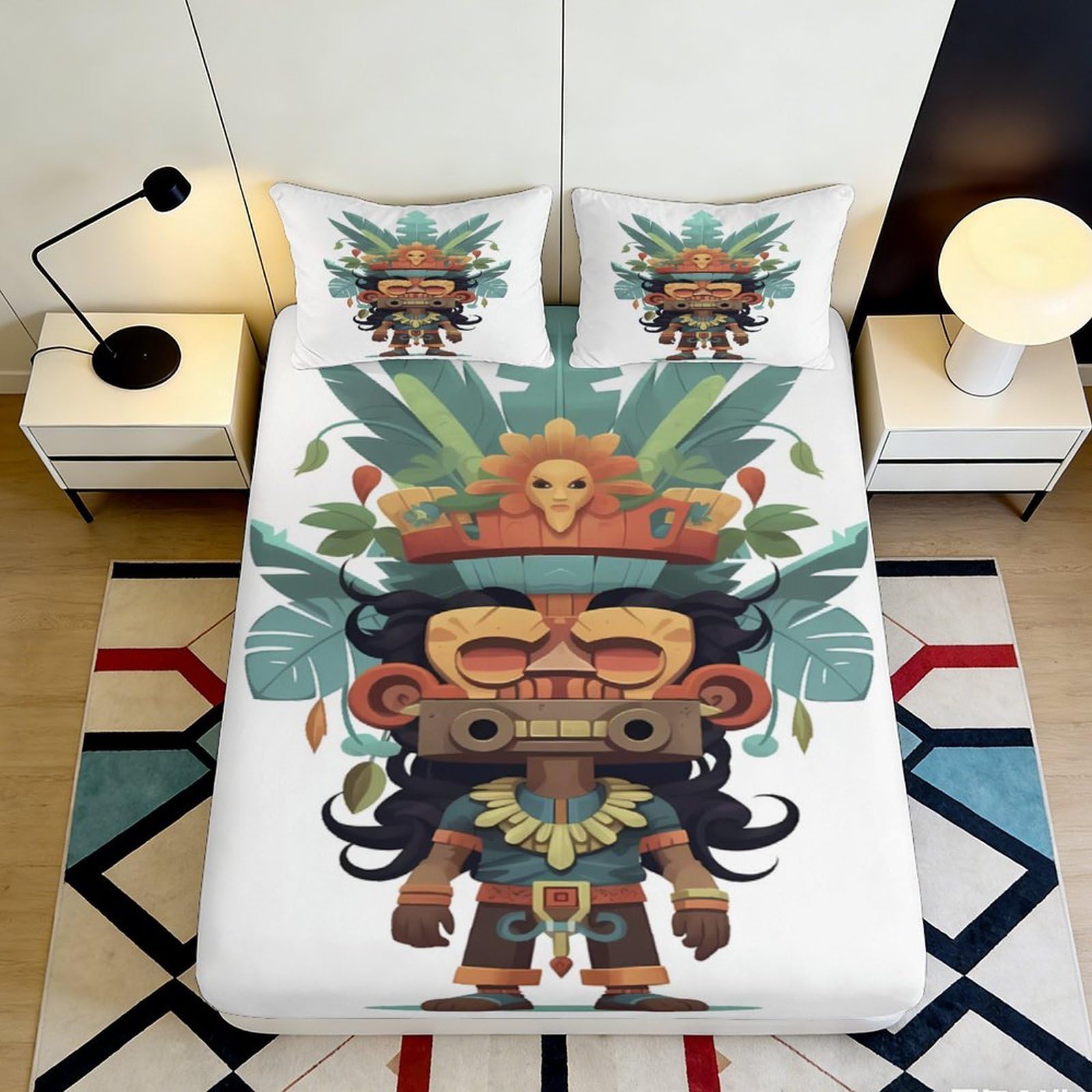 Jqzkxnhpbr Style-10 3D Printed Aztec Tribal Fitted Sheet Microfiber Soft Breathable Jungle Monkey Bed Cover For Bedroom Dorm Decor 90X200x25cm