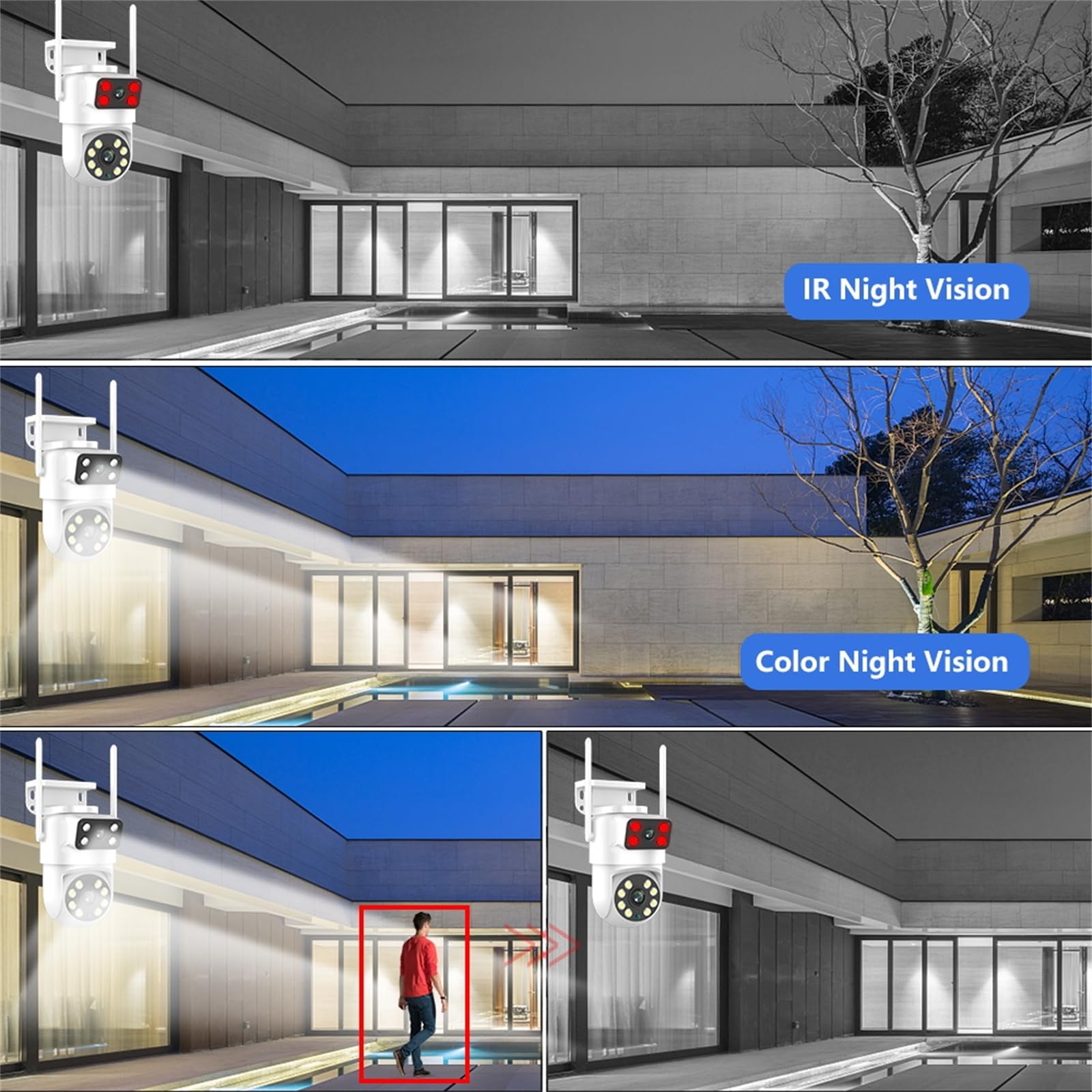 Cámara De Seguridad Tuya PTZ WiFi De Doble Lente (2MP+2MP), Cámara IP con Doble Vista, Visión Nocturna, Seguimiento Automático Y Audio Bidireccional para Videovigilancia,Camera