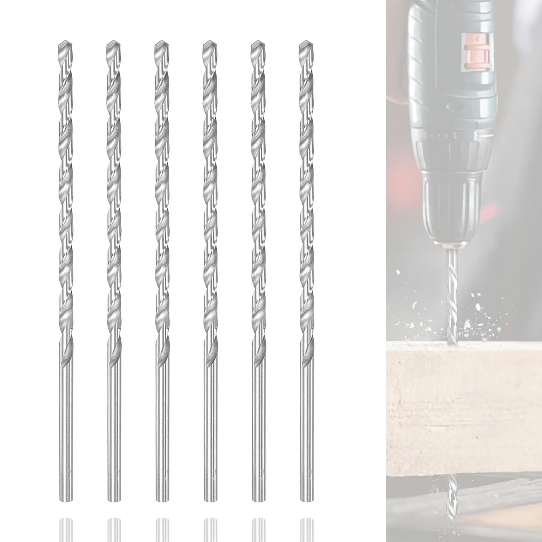 Kiyraglo 6.5mm Extra Long HSS Twist Drill Bits – 160mm Length, Straight Shank, for Wood Metal Aluminum & Plastic, High Speed Steel Drill Bit Set of 6