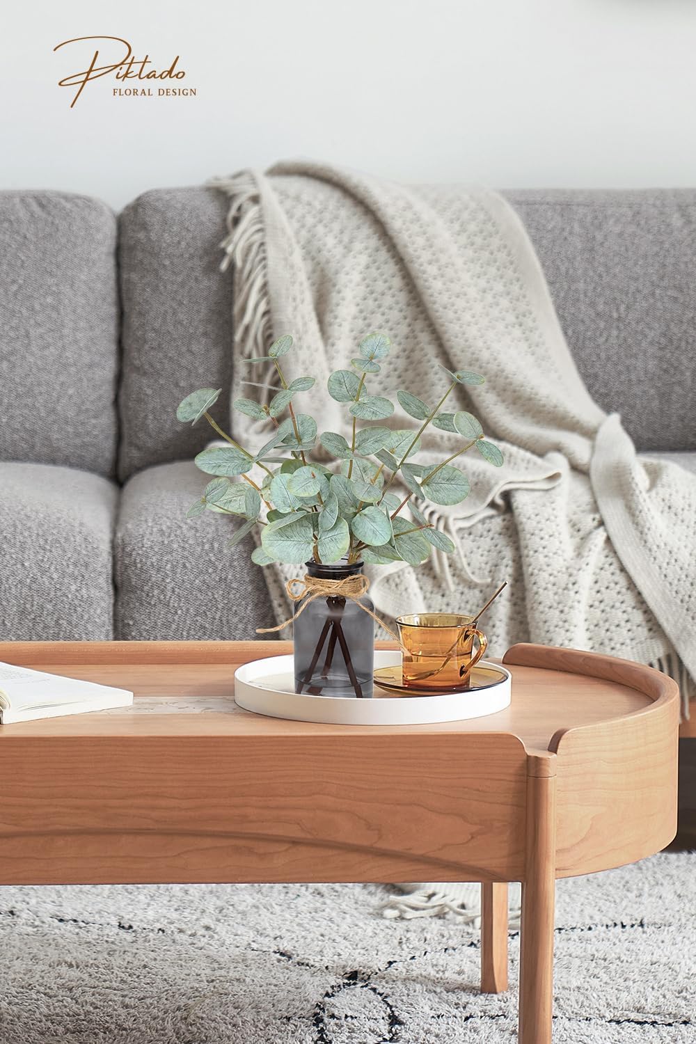 Artificial Eucalyptus Stems in Vase with Faux Water,Fake Plants for Bathroom,Coffee Table,Green Leaves for Centerpiece,Faux Greenery Plants Decorations.(Green-Black Bottle) - Image 2