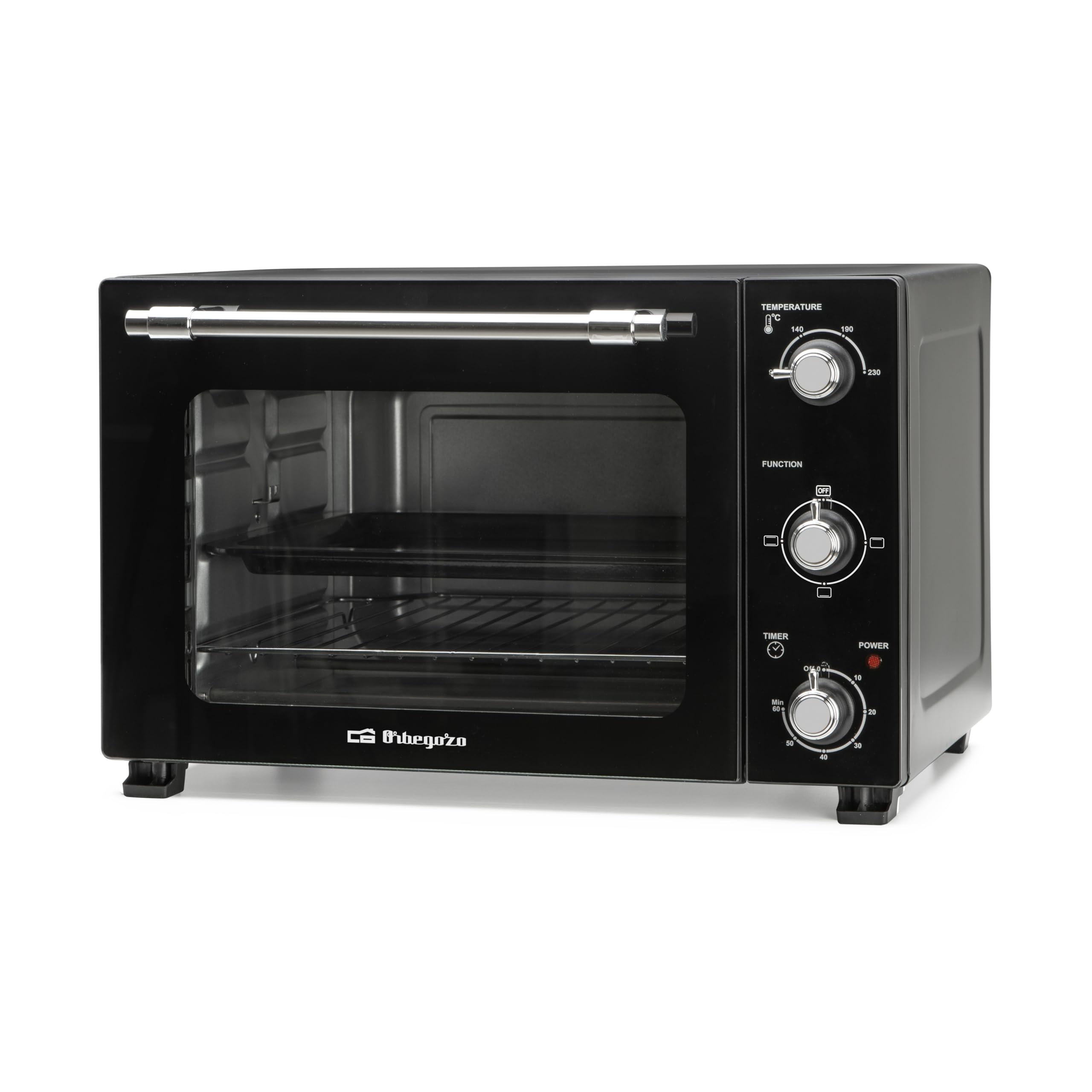 Orbegozo HO 393 Horno Eléctrico de Sobremesa 1800W Capacidad 39L Temperatura Regulable Luz Interior Temporizador 60 min Doble Cristal Resistencias Acero Inoxidable Bandeja y Parrilla