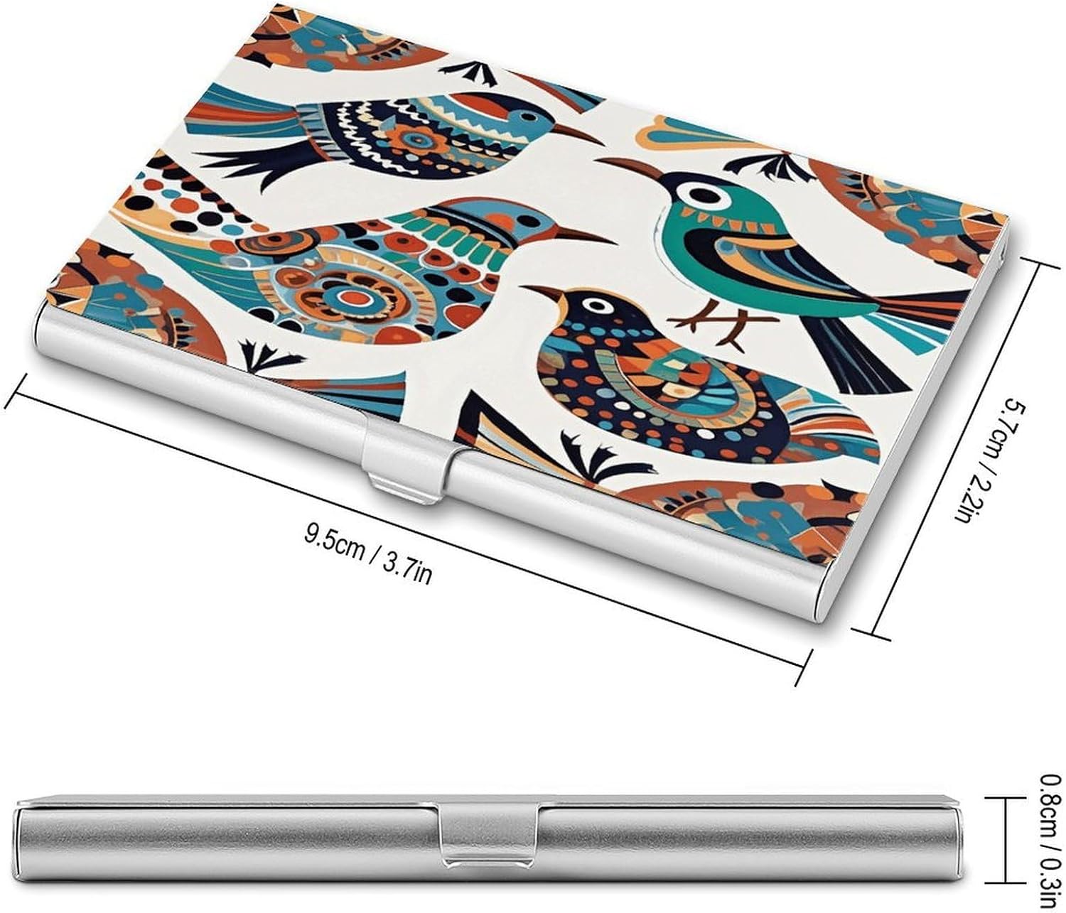 Ethnic Style Birds Business Card Holder Minimalist Slim Cards Case for Men Flip Cover Professional Name Card Cute Aluminum Alloy Cards Holder for Office Workers