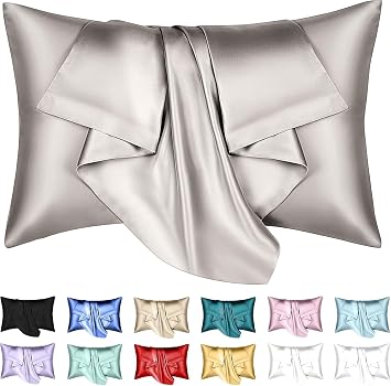Natural Mulberry Silk Pillowcase for Hair and Skin with Hidden Zipper, Ultra Smooth and Soft Breathable Cooling Silk Pillow case, Gifts for Women Men, 1pc 50x75 cm, Silver