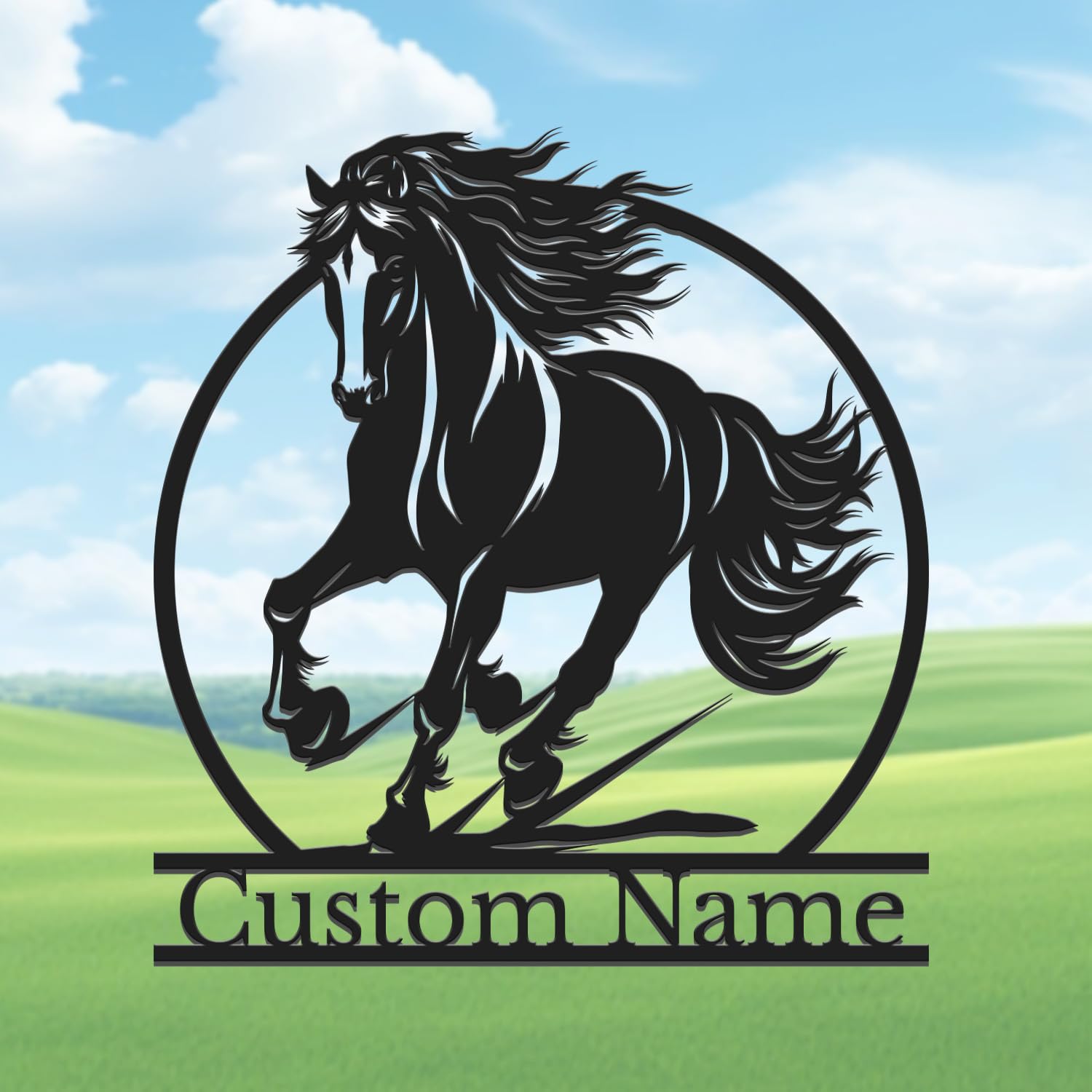 Houdoum Style-8 Custom Horse Metal Wall Art Name Sign,Personalized Horseshoe Sign,Personalized Horse Metal Wall Hanging Sign,Horse Ranch Name Sign,Farmhouse Decor, Horse Lover Gift (Style-8)