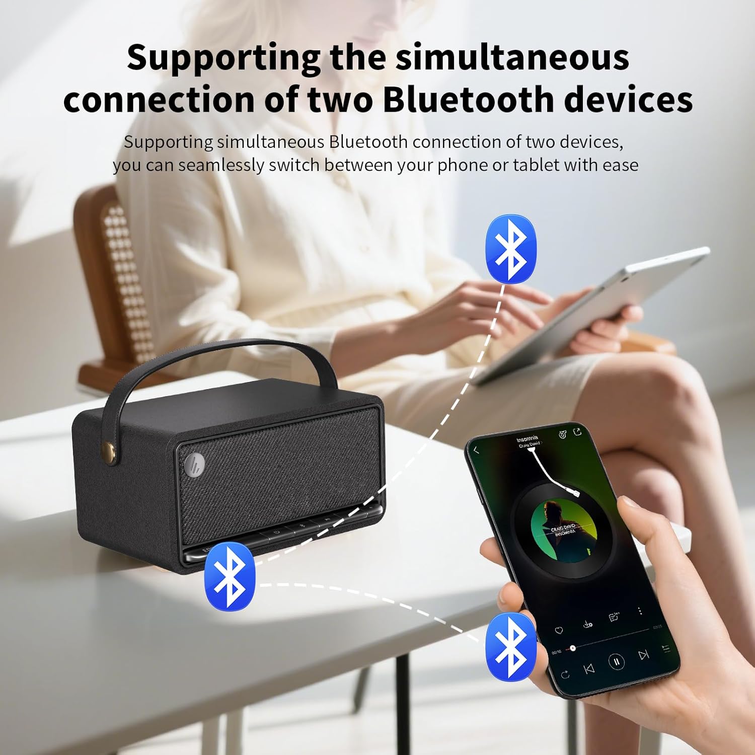 Contents of the Edifier MP330 box including speaker, cables, and manuals.