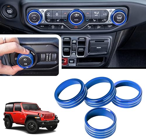 JKCOVER Fundas de anillo para pomos compatibles con Jeep Wrangler JL JLU 2018-2023 y Jeep Gladiator JT 2020-2023, cubierta de aleación de aluminio
