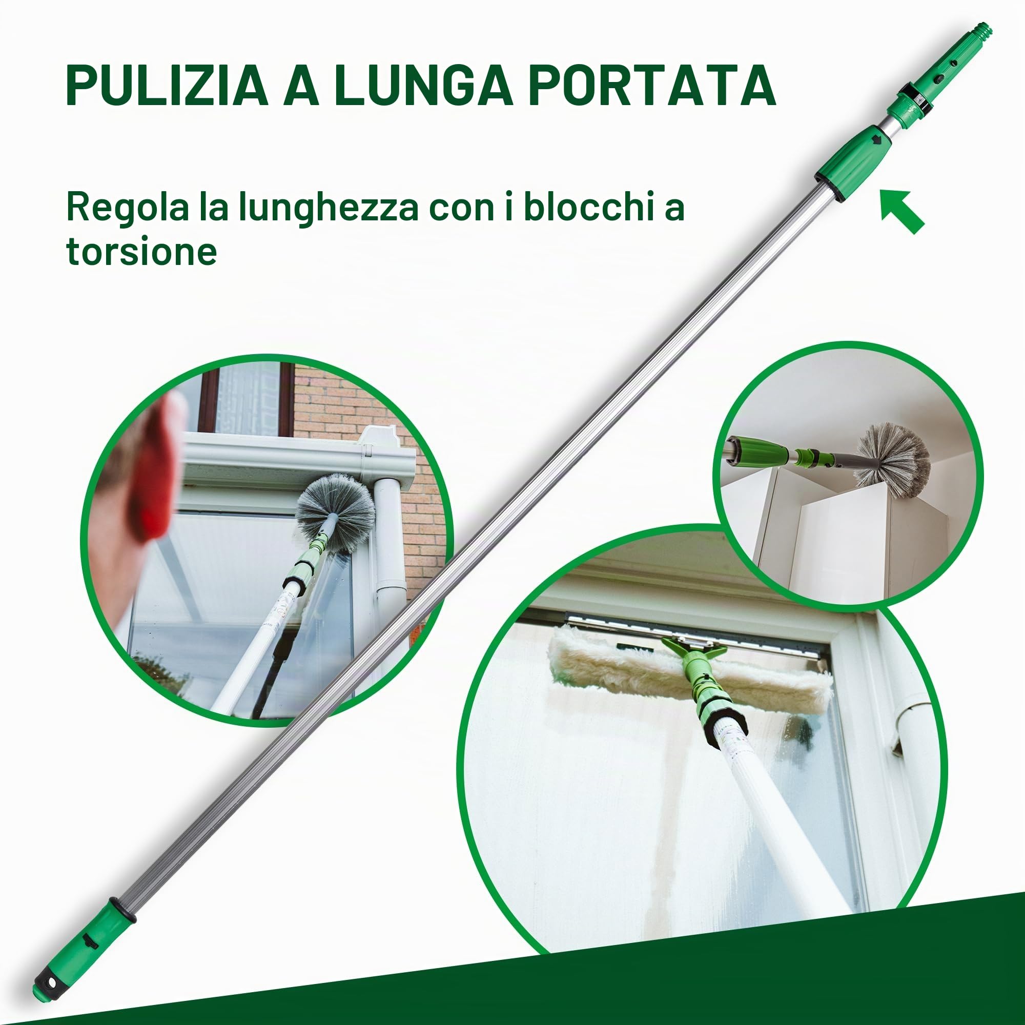 Unger OptiLoc asta telescopica 1,25 cm (compatibile con gli attrezzi per la pulizia delle finestre, impugnatura ergonomica, punta antiscivolo, chiusura a due componenti) EZ120