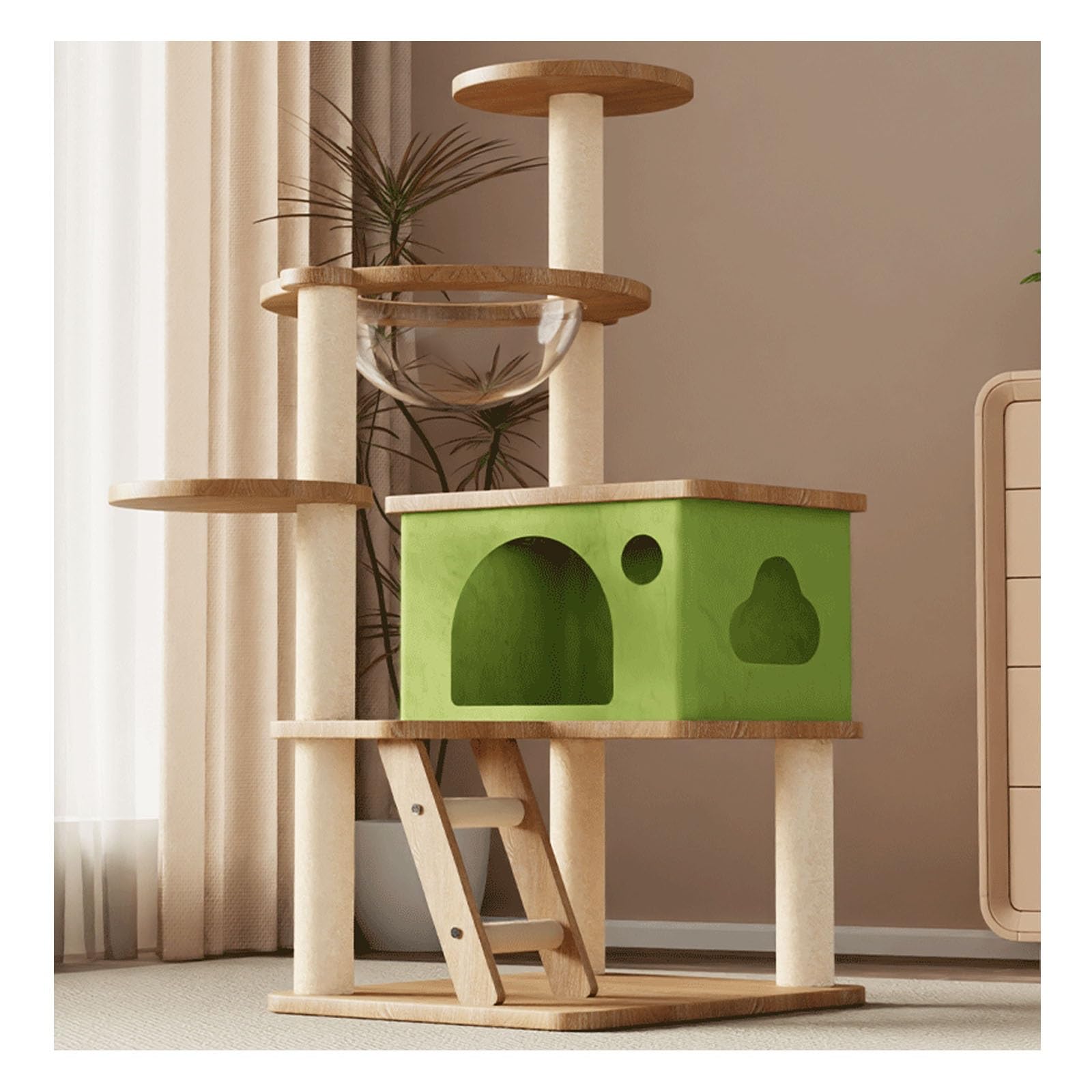 Tiragraffi A Torre per Gatti con Cuccia Chiusa, Capsula Spaziale E Scaletta In Corda di Canapa; Adatto A Gatti Adulti di Taglia Grande (uso Interno)(40x48x102cm/15.75x18.9x40.83in)
