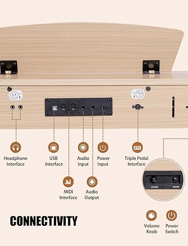 Miniatura 5 de Piano de teclado ponderado de 88 teclas, piano digital para principiantes de tamaño completo con teclado eléctrico de madera multifuncional, soporte
