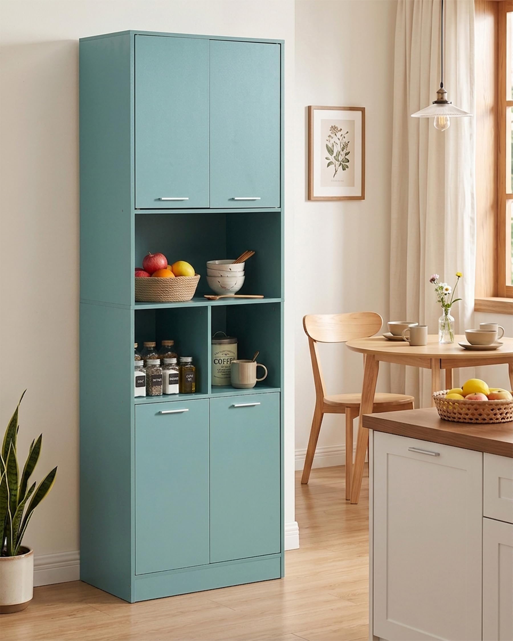 Mobile Cucina 60x40x180.5cm Credenza con Ripiani Regolabili Armadio Salvaspazio per Cucina Soggiorno Bagno Verde