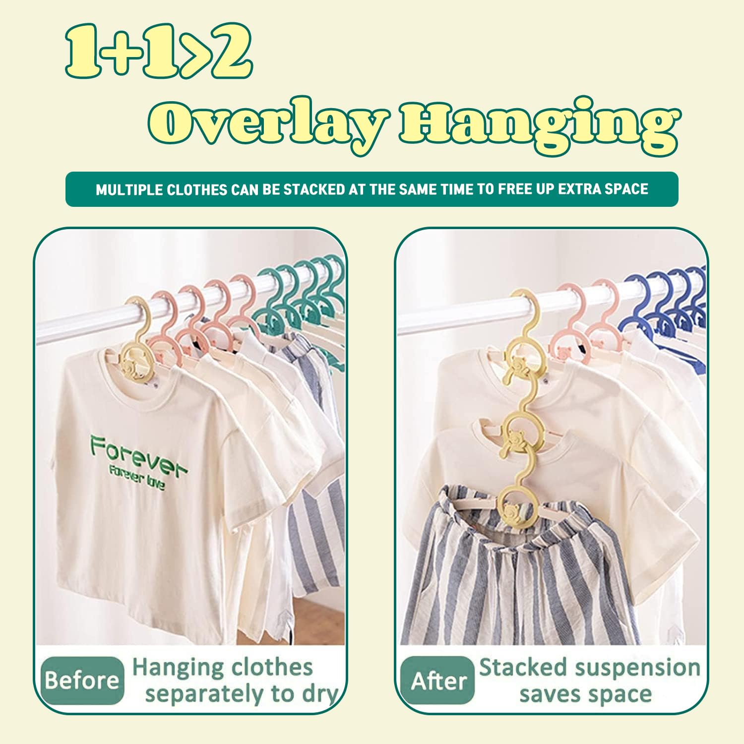 HGYZE - Perchas para niños para el Armario ES bebé y ES niño y niña, 20 Perchas apilables con Gancho, Ajustables y antiESslizantes, para Ahorrar Espacio (Amarillo y Blanco)