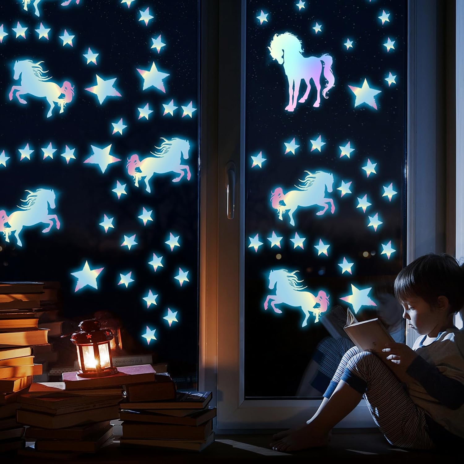 Glow in The Dark Unicorns Wall Decals Unicorns Stars Wall Stickers Decor for Baby Girls Bedroom Blue Luminous Glow Stars Ceiling Stickers for Baby, Birthday Present for Baby Boys - Image 2
