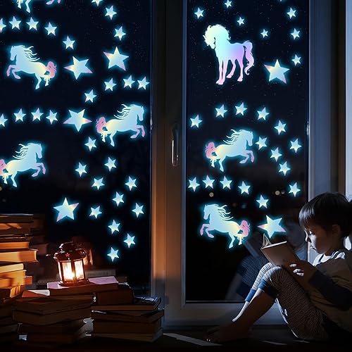 Miniatura 8 de Calcomanías de pared de unicornio que brillan en la oscuridad, calcomanías de pared de unicornio para dormitorio de bebés y niñas, calcomanías de