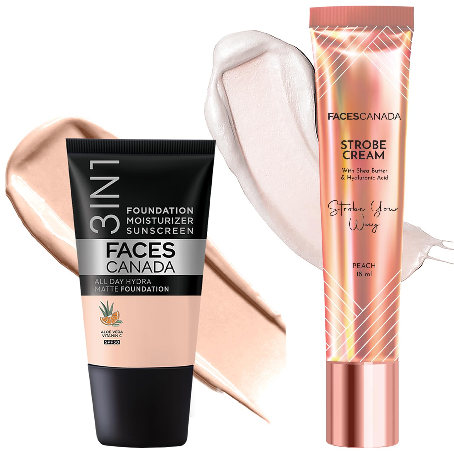 FACES CANADA Everyday Glow Base Duo: All Day Hydra Matte Foundation -Rose Ivory (18ml) & Strobe Cream Mini - Peach (18ml) | Illuminating & Glowing Makeup Base | Instant Dewy Glow | Smooth Blendability-image-47