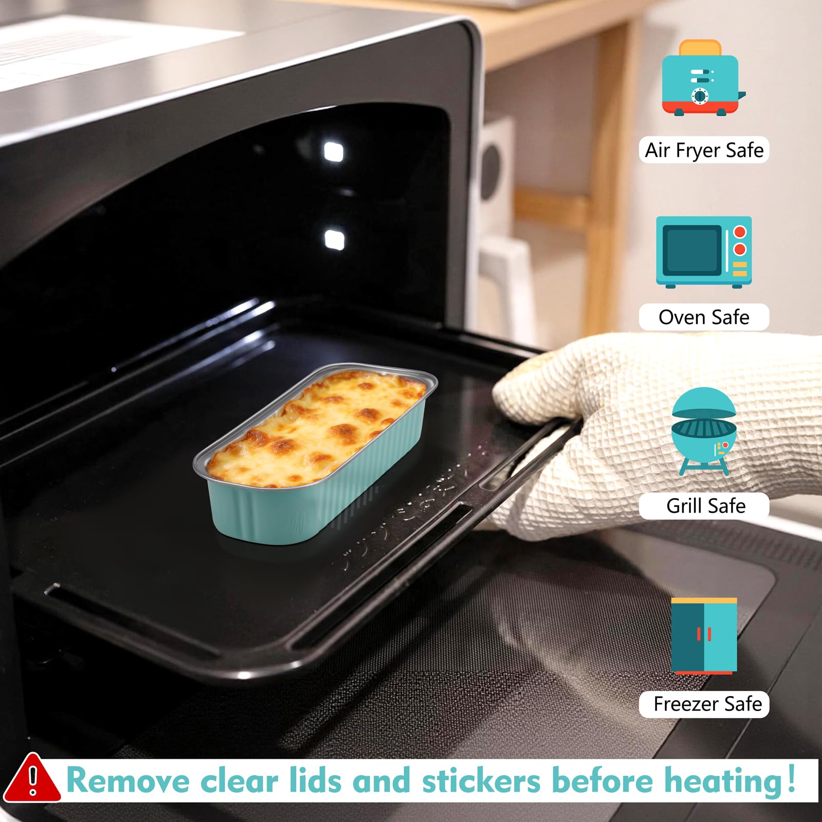 Paquete de 200 mini moldes para pan con tapas y calcomanías de sellado, moldes desechables de papel de aluminio para hornear magdalenas, tarta de queso, ramekin (6.8 onzas, estampado de vaca