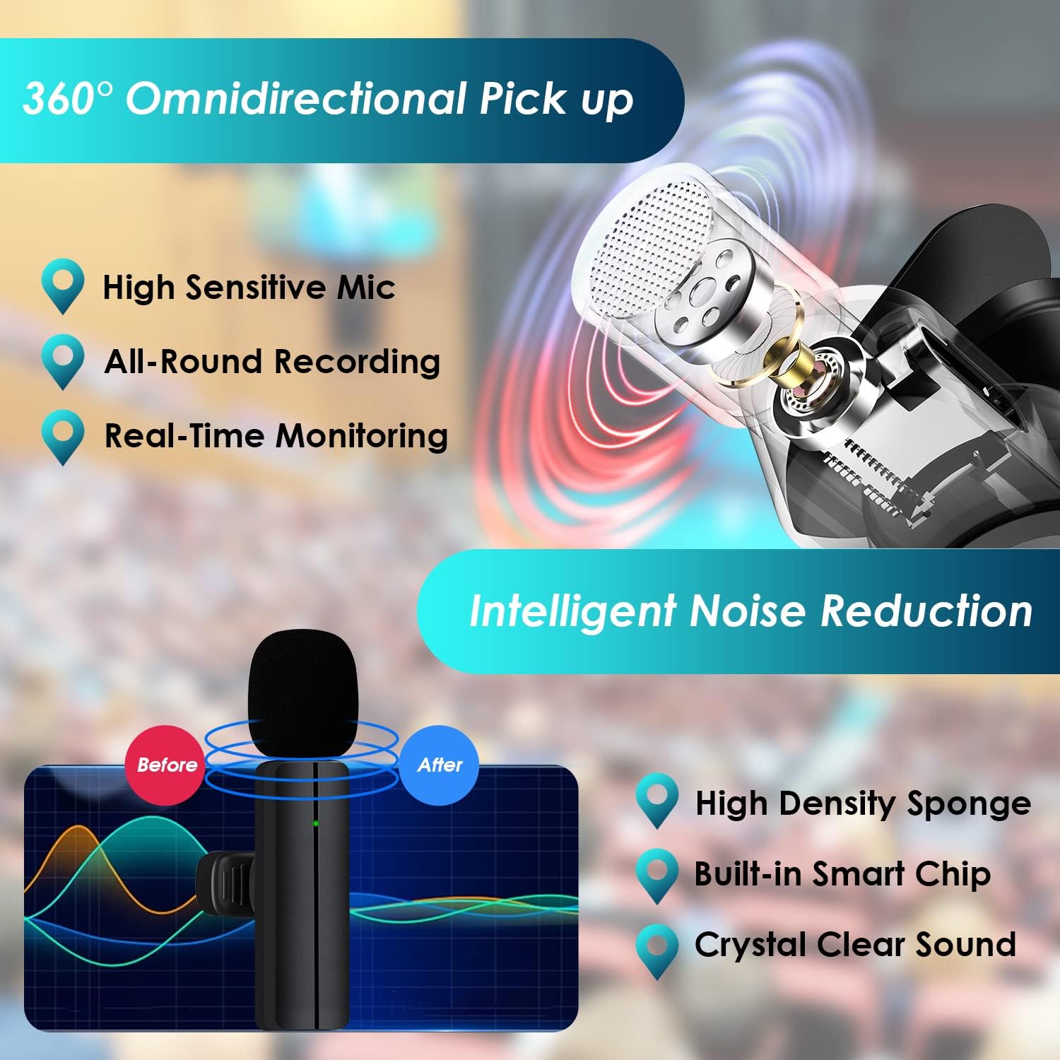 PGDLOF Wireless Lavalier Lapel Microphone for iPhone iPad - Professional Video Recording Lav Mic, 2 Clip-on Microphones for YouTube Interview Vlog Livestream & Podcast : Musical Instruments