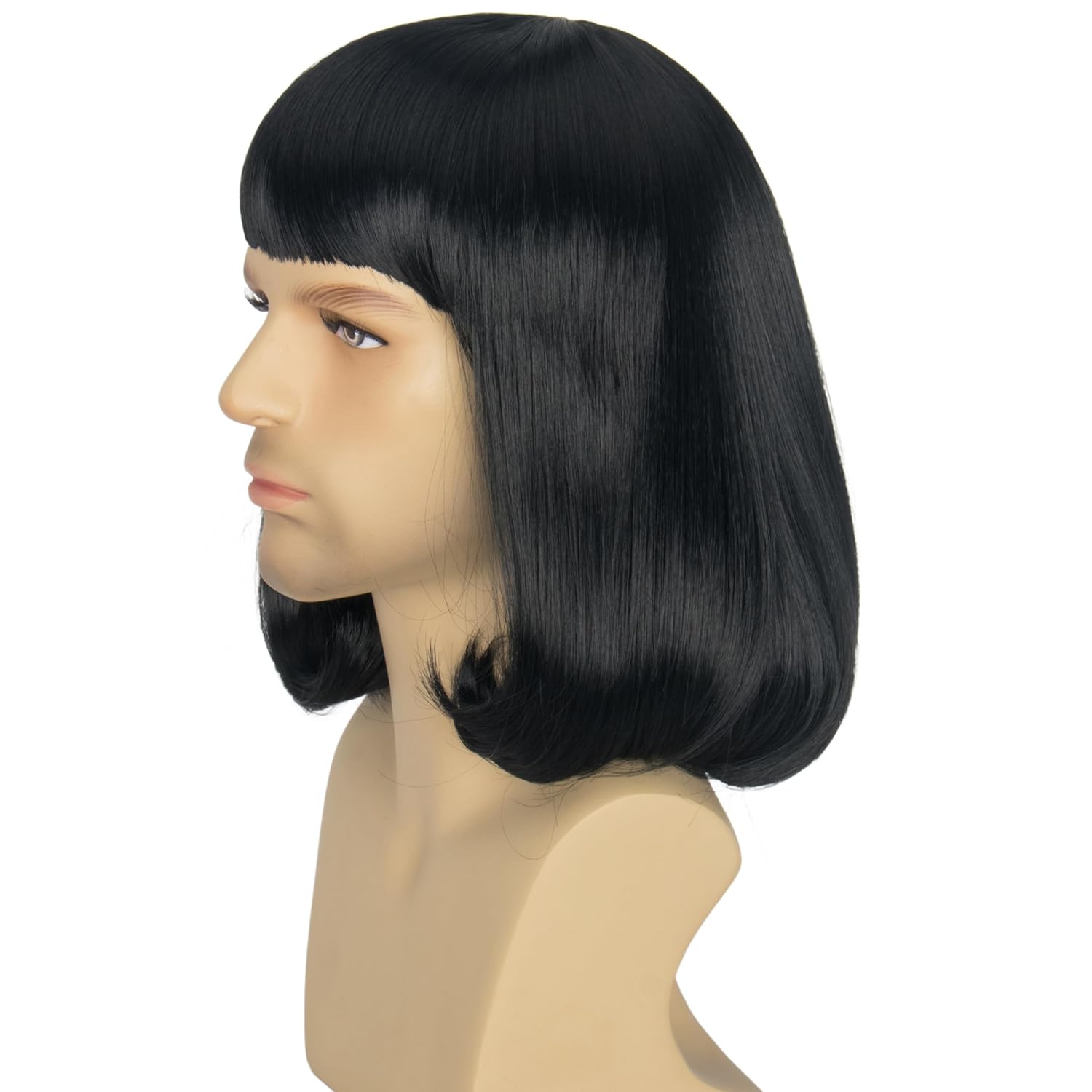 Miss U Hair Men Unisex Black Short Bob Wig with Full Bangs Halloween Costume Cosplay Funny Wigs - Image 2