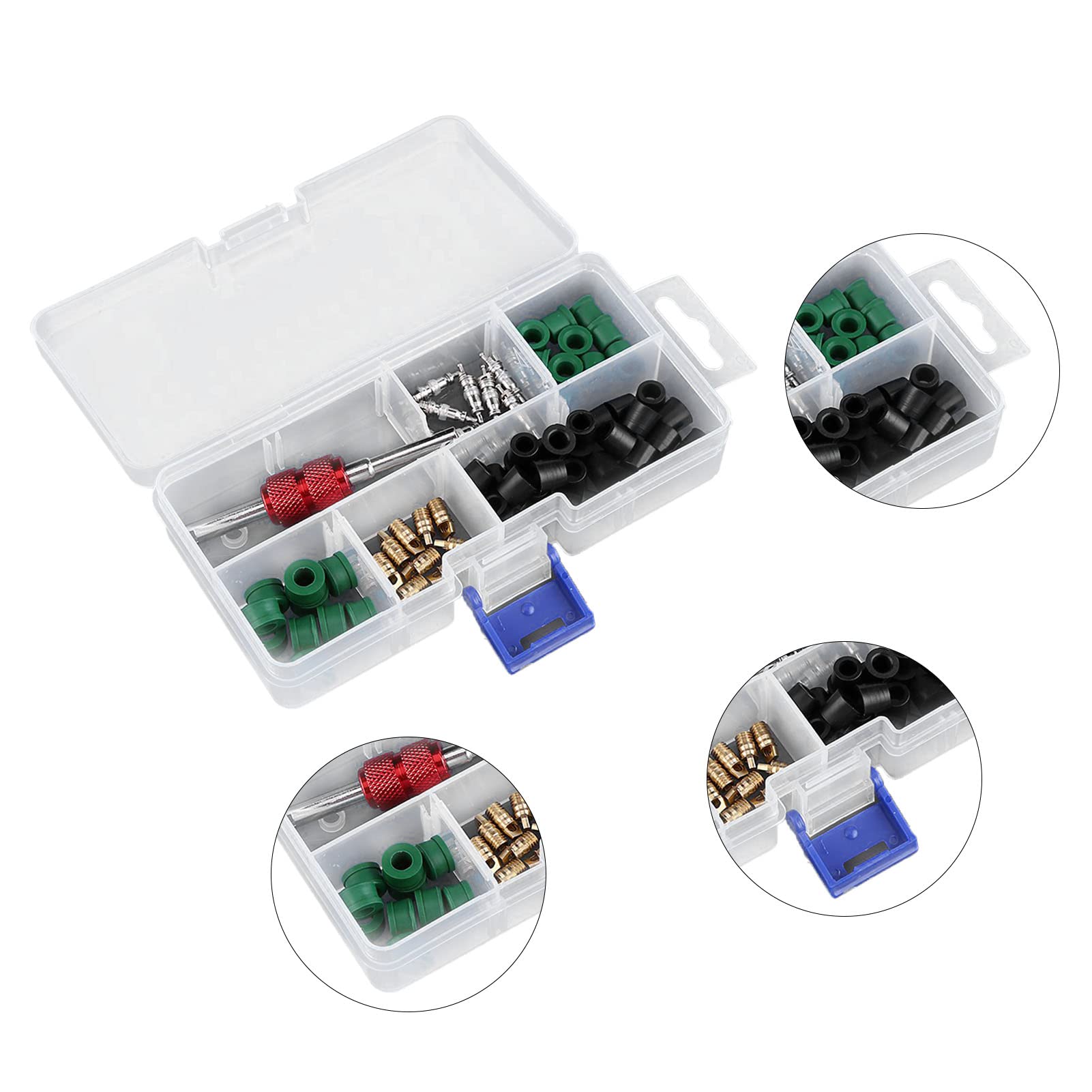 71 pz Aria condizionata valvola + Kit di Riparazione delle Condizioni dell'Aria per Auto, Strumento per Nucleo valvola + 10 Pezzi per valvole + guarnizioni per Tubo 50 Pezzi + valvole 10 Pezzi