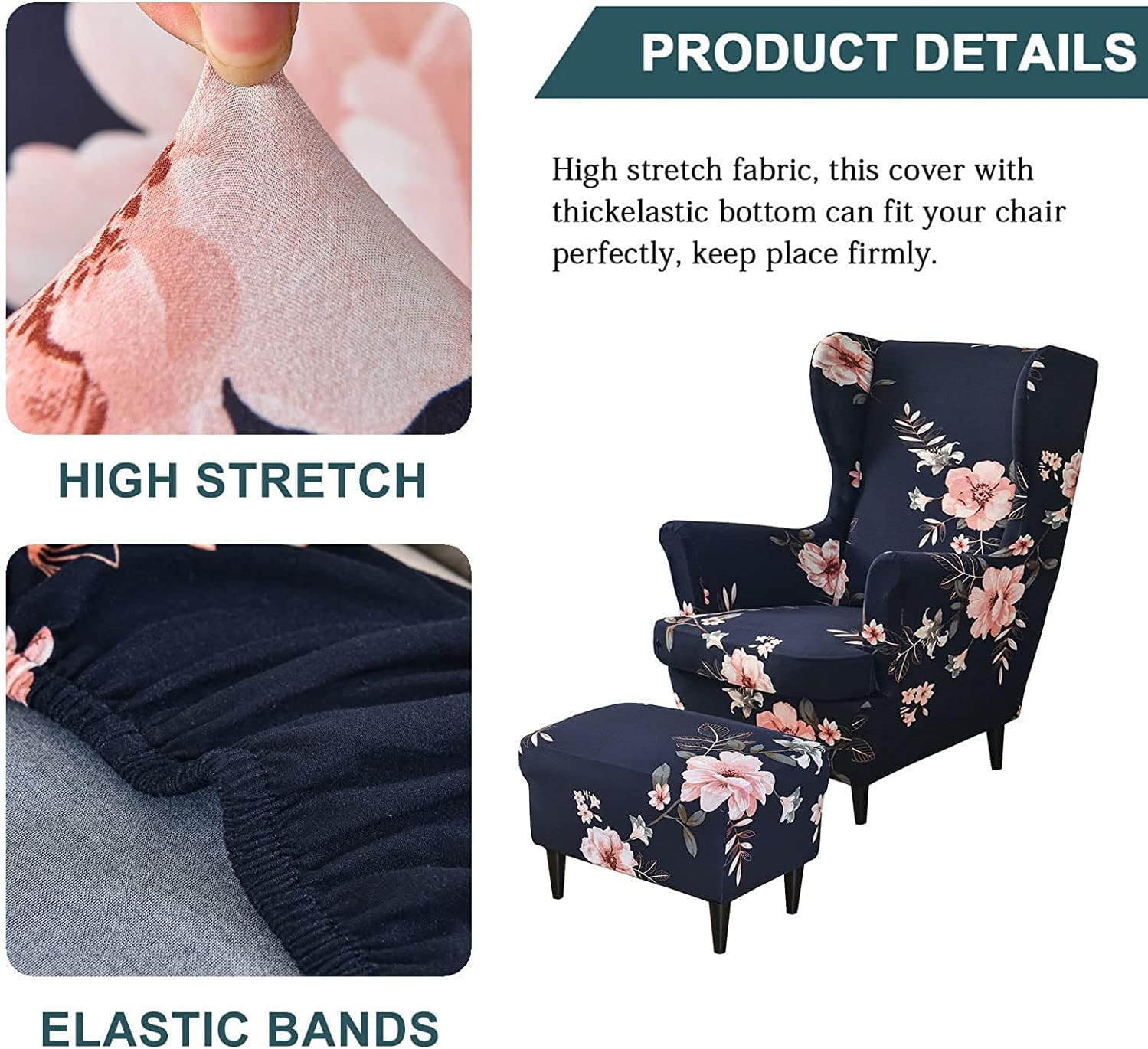 Wing Back Armchair Slipcovers Printed Elastic Jacquard 3 Piece Set Stretch Wingback Chair Covers For Armchairs, Armchair Couch Protector For Living Dining Room Wing Chair Slipcover ( Color : #66 )