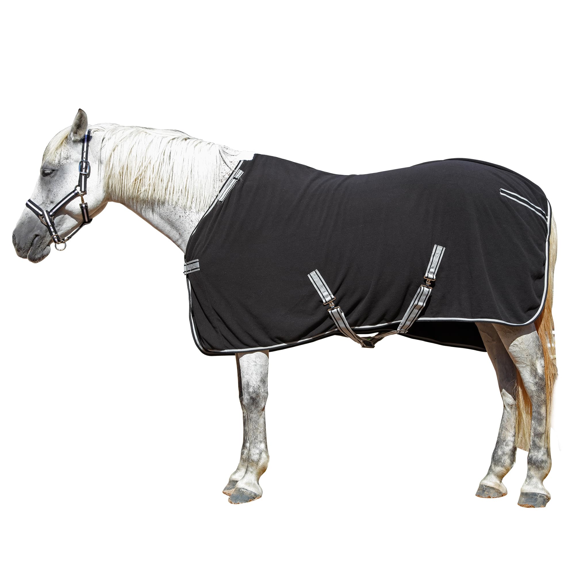 Fleece Horse Rug – Breathable Moisture-Wicking Cooler Rug with Adjustable Neck, Soft Anti-Pill Fleece Stable & Show Blanket for Post-Exercise Drying, Travel & Layering Black 5'6"