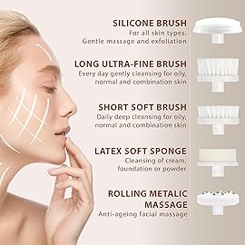 Facial Cleansing Brush Face Scrubber Exfoliating Cleaning Skin Care Cleanser Wash Women Girls Electric Beauty Powered Exfoliator Skincare Spin Tools Scrub Washer Self Care by VISOFO (Rose Quartz)