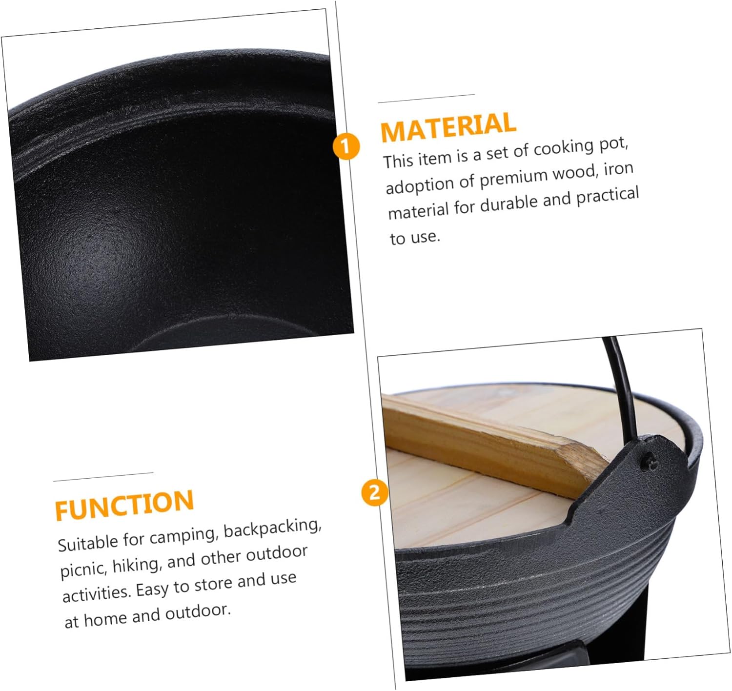 1 set Camping Pot Portable Cast Hot Pot with Stove Base for Outdoor Cooking Picnics and Hiking Non Stick and Easy to Clean Cookware