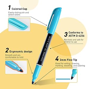 12 Permanent Markers - Assorted Colors Drawing Marker Pens Set, Waterproof Quick Drying Fine Tip Colored Artists Markers for Adults Coloring