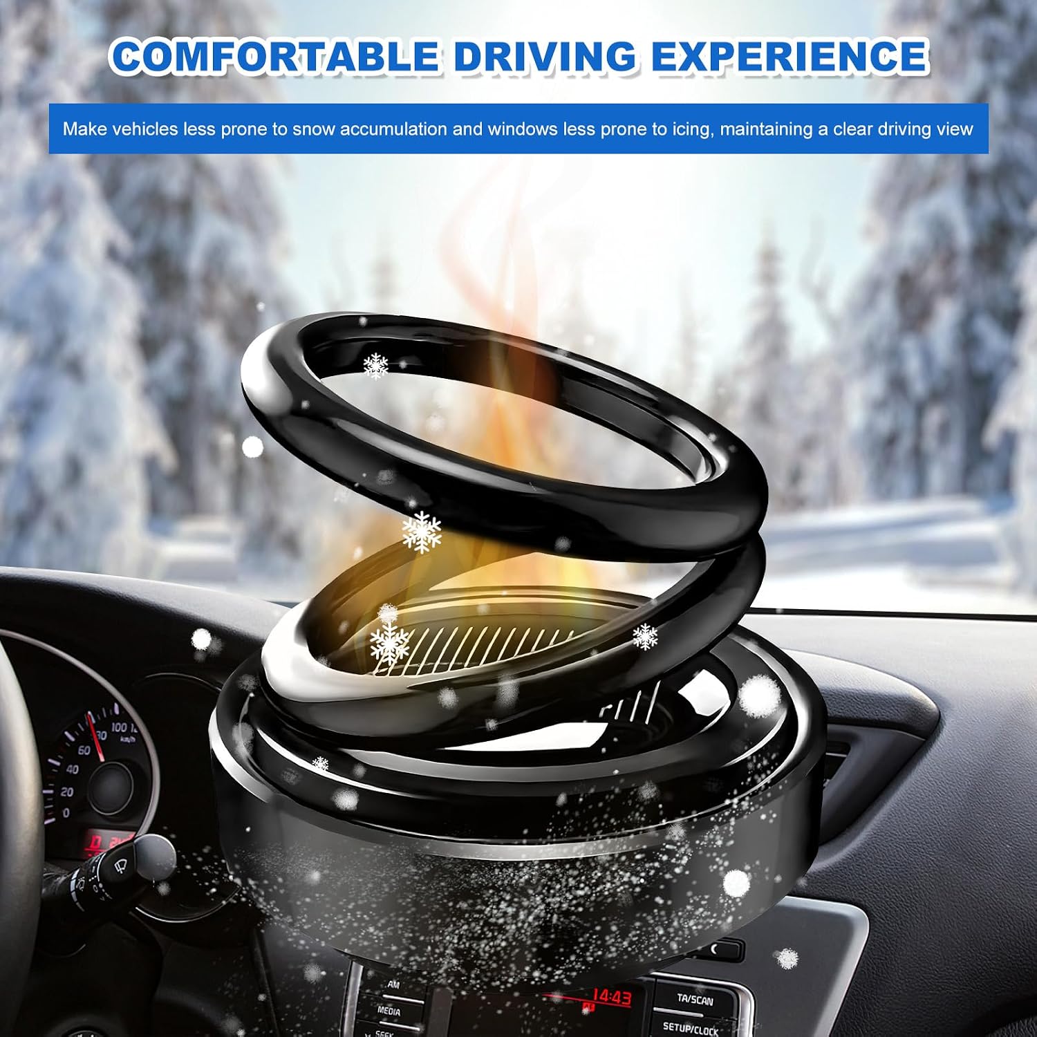 Solar Rotating Car Air Freshener, Solar Energy Refillable Car Dashboard Aromatherapy Ornament, Double Ring Fragrance Diffuser Decorative Accessories for Vehicle Home Office (Black)