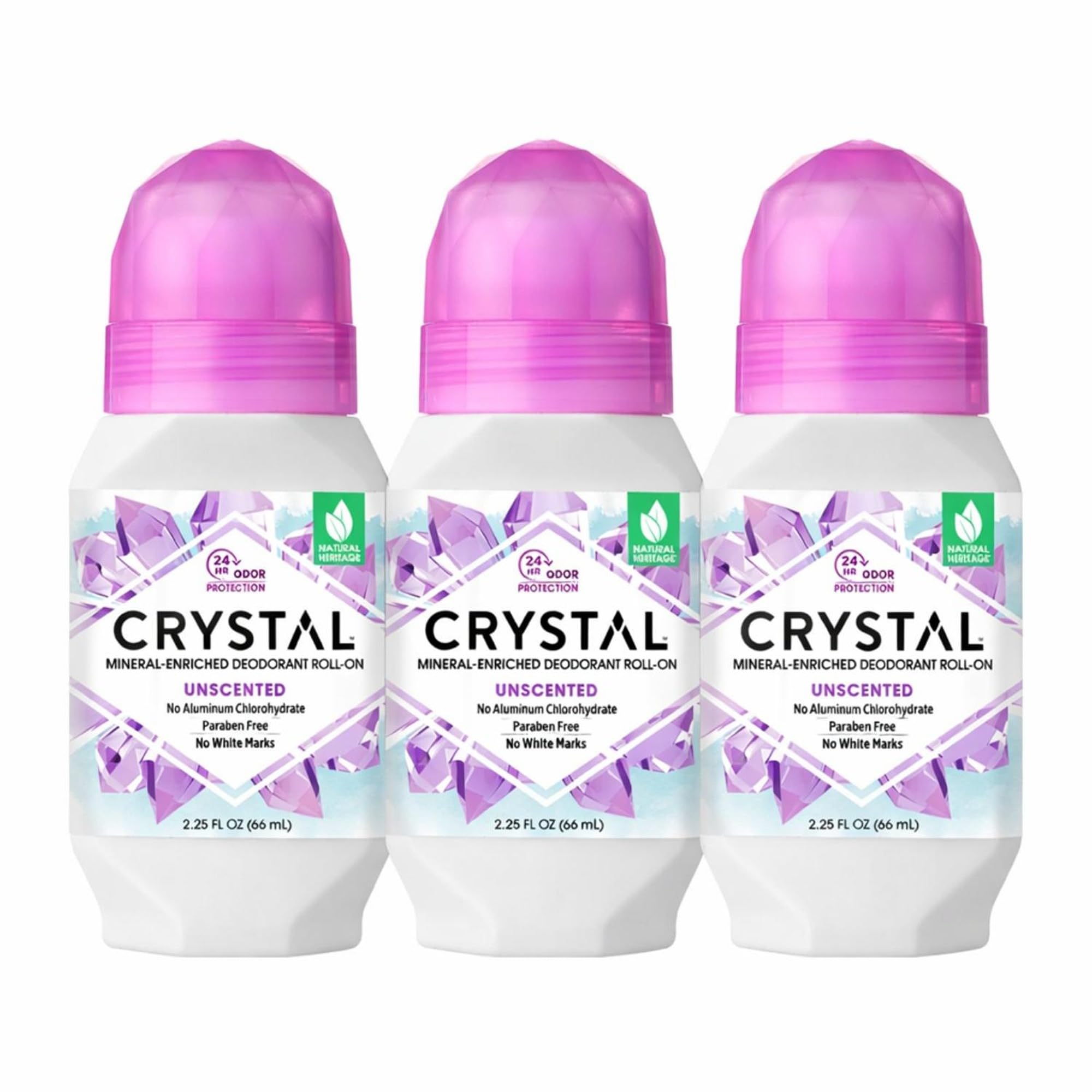 CRYSTAL Deodorant - Mineral Roll on Vegan Deodorant for Women and Men, Unscented - 2.25 fl. oz. (3 Pack) (Packaging May Vary)