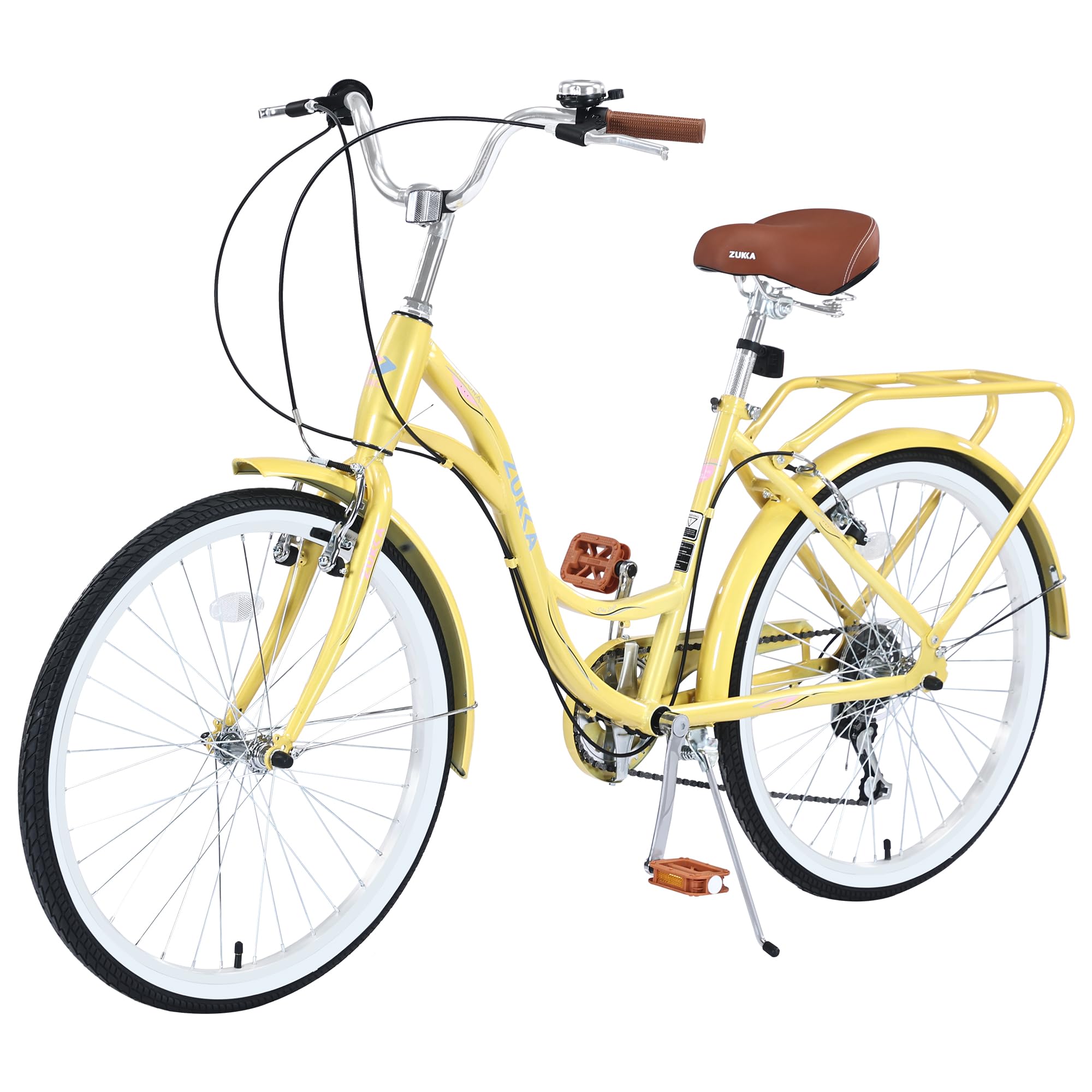 ZUKKA Beach Cruiser Bike for Women 24 Inch Ladies Bike 7 Speed