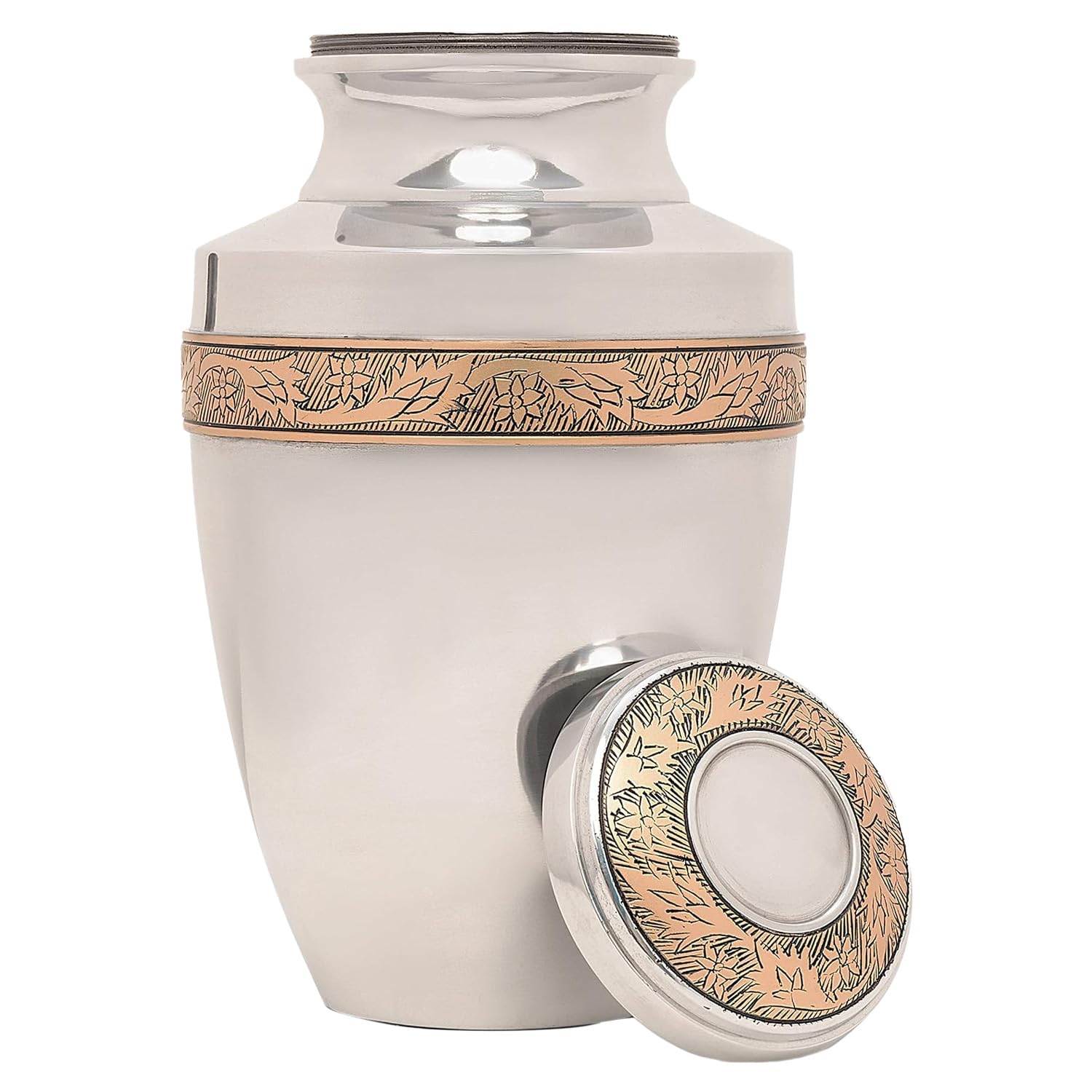 Eternal Harmony Large Urn for Ashes, Adult Male & Female Cremation Urn for Human Ashes with Elegant Finishes, Secure Seal & Velvet Bag, Funeral Urn for Women & Men Up to 200 lbs, 7”x11” (Silver)