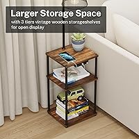 Vista 3 de Lámpara de pie con mesa, mesa auxiliar con puerto de carga USB y tomacorriente, moderna mesita de noche con luz de pie para sala de estar