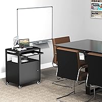 Vista 2 de Carro AV con teclado Tary y armario de bloqueo, carrito para laptop con ruedas, carritos utilitarios y bandeja extraíble, capacidad máxima de 350