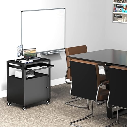 Miniatura 2 de Carro AV con teclado Tary y armario de bloqueo, carrito para laptop con ruedas, carritos utilitarios y bandeja extraíble, capacidad máxima de 350