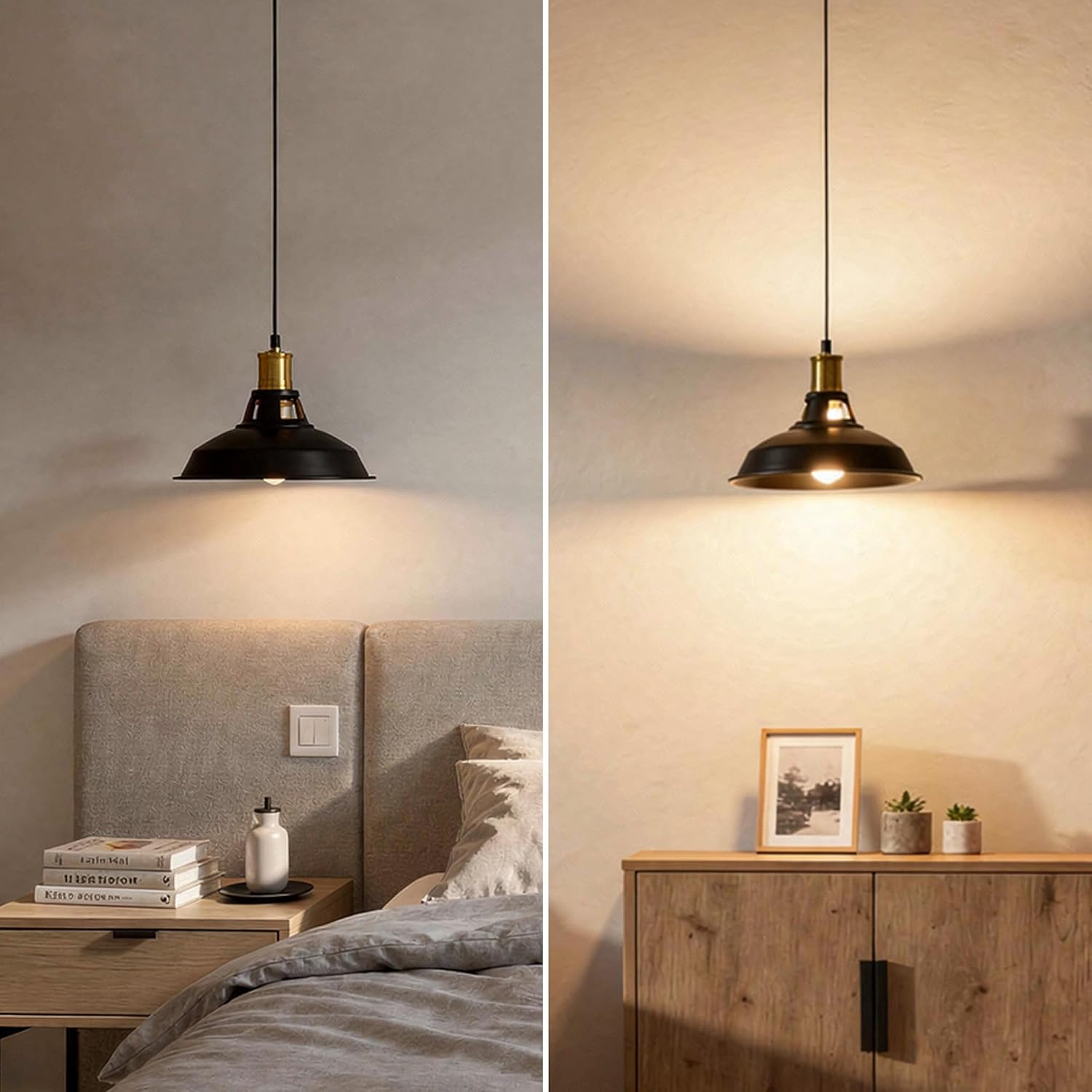 1-Pack Pendant Light Fixtures, Industrial Hanging Light with Metal Shade, Farmhouse Pendant Lighting for Kitchen Island, Hallway, Dining Room, Black & Gold