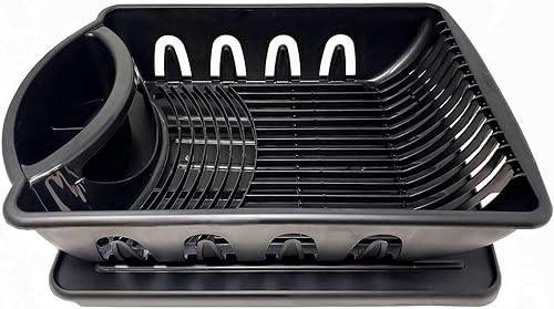 LavoHome Escurridor de platos grande negro con escurridor y escurridor y soportes de vidrio, organizador de fregadero de cocina para el hogar,