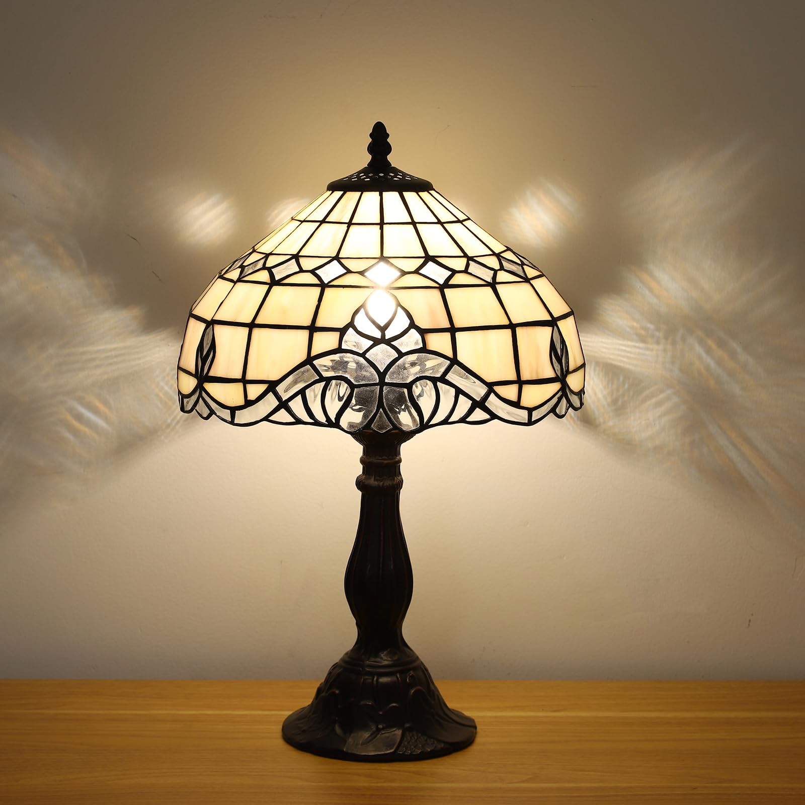 Lampada in stile Tiffany, 12 pollici Lampada da comodino notte a paralume fatto a mano in vetro colorato, Lampada da tavolo, per Soggiorno Camera da letto Tavolino da caffè