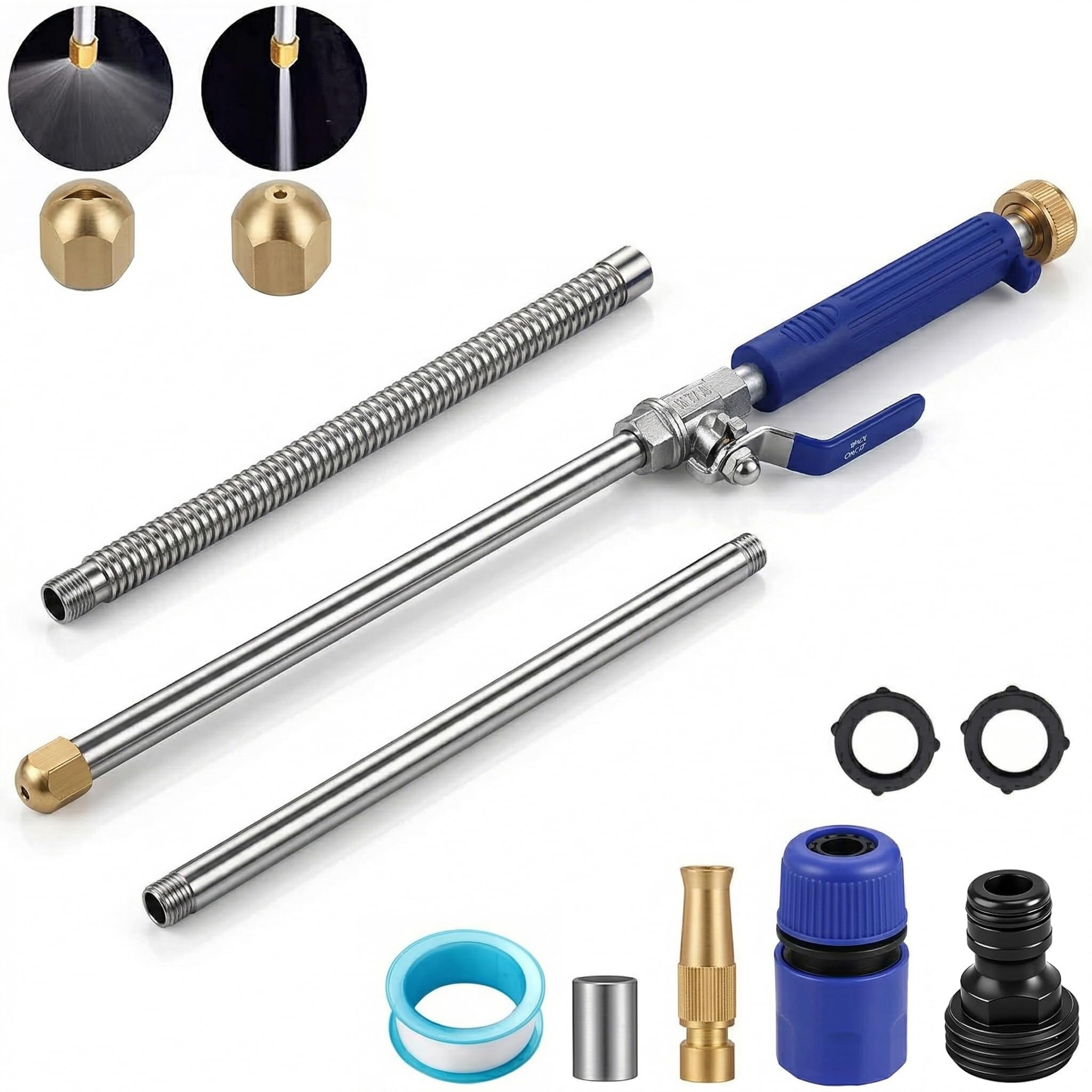 High Pressure Power Washer Wand, Watering Sprayer Cleaning Tool, Hydro Jet Water Hose Nozzle, Wand Lance for Gutter Patio Car Pet Window Blue