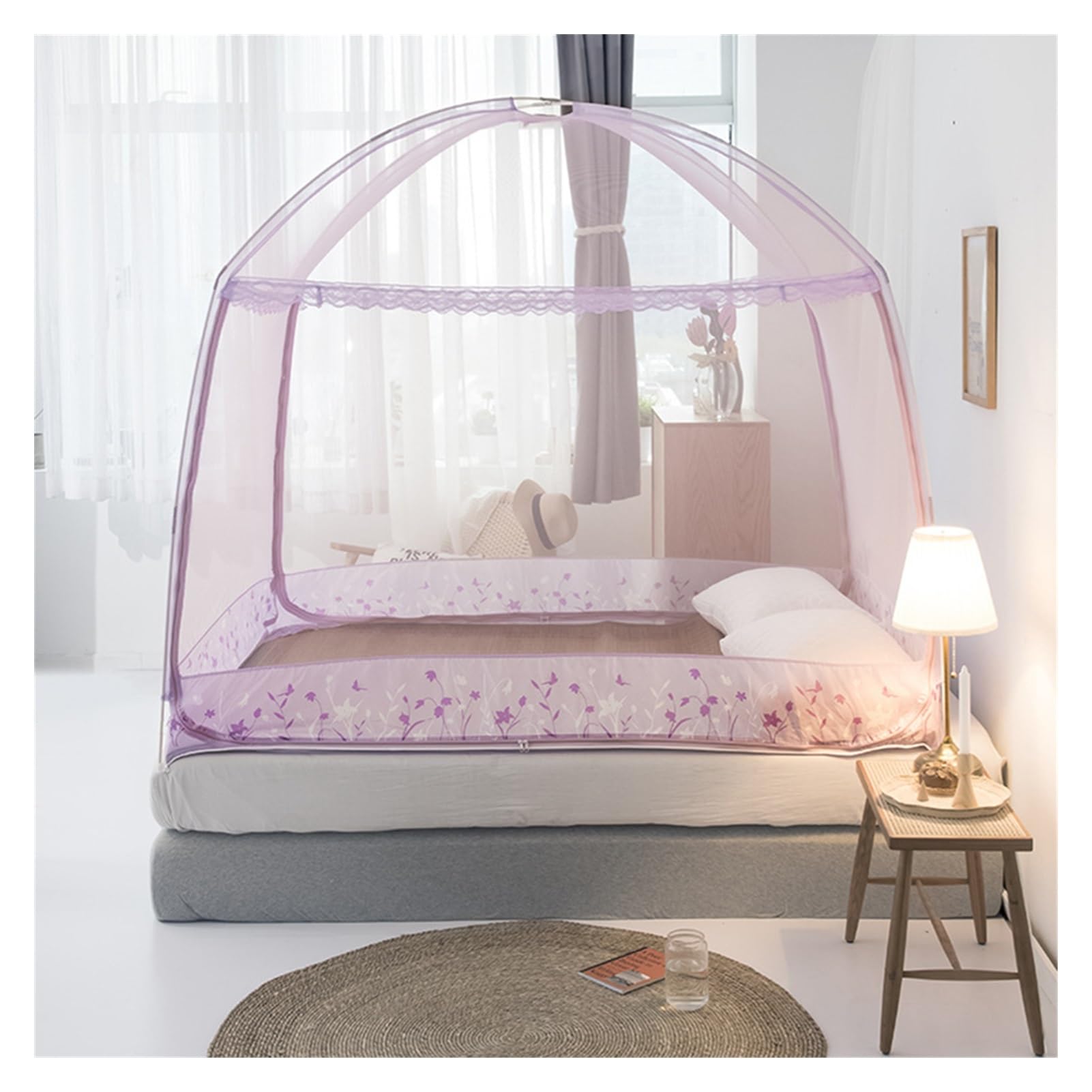 DXTFDHB Luxury Pop Up Mosquito Net Tent Large for Twin to King Size Bed Finest Holes Canopy Insect Screen Folding Design(Purple (bottomless),195x180x170CM)