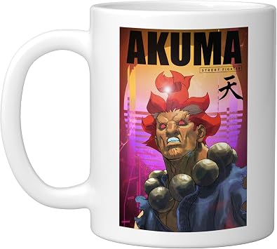 Street Fighter Akuma Retro Poster Graphic Gaming Merch Ceramic Mug, White, 11oz