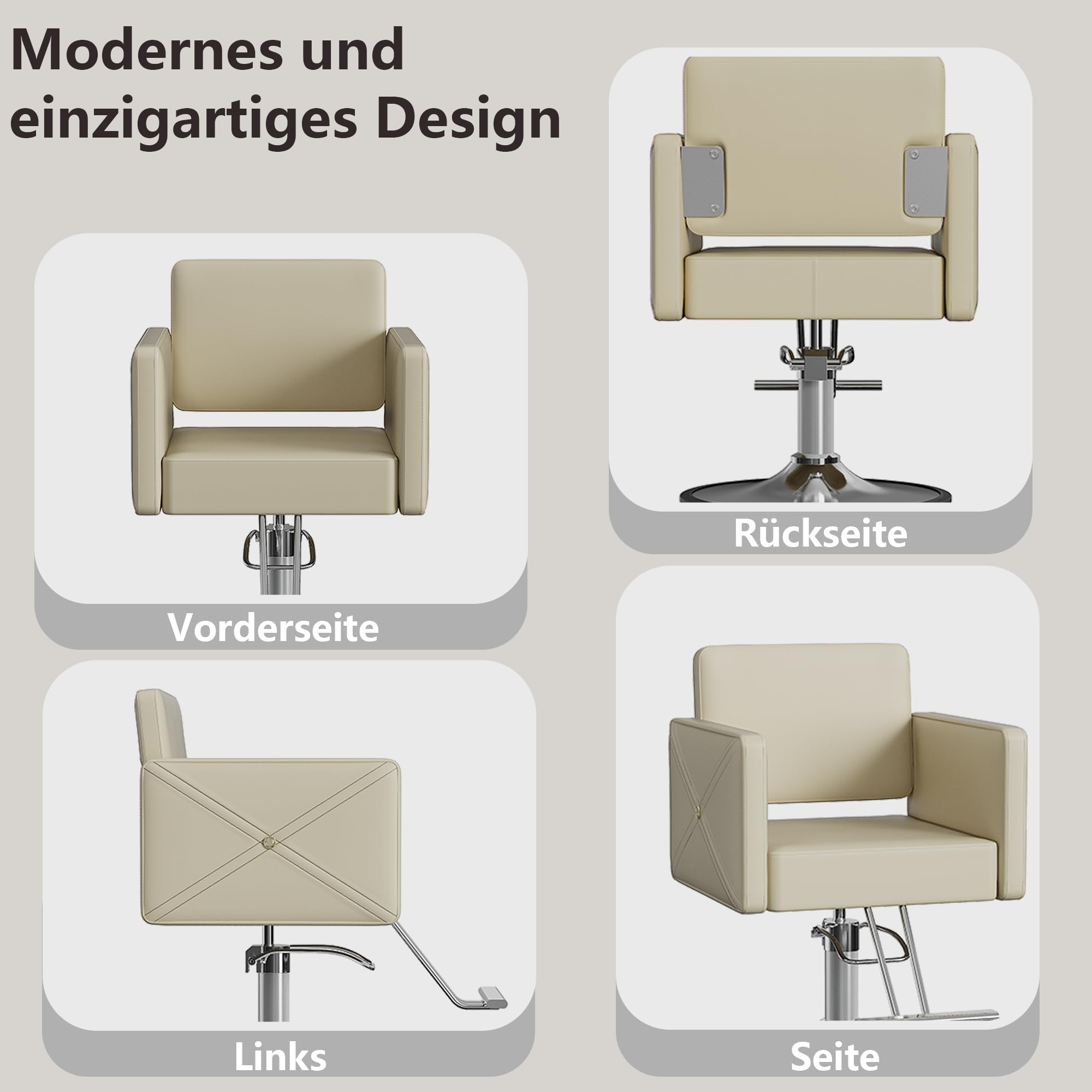 Quadratischer Friseurstuhl 360 Grad drehbar Beige