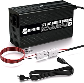 DC HOUSE 12V 20A Lithium Battery Charger, 14.6V LiFePO4 Charger with Battery Quick Connector & LED Indicator, Smart 300W Fast Charging for Boat, RV
