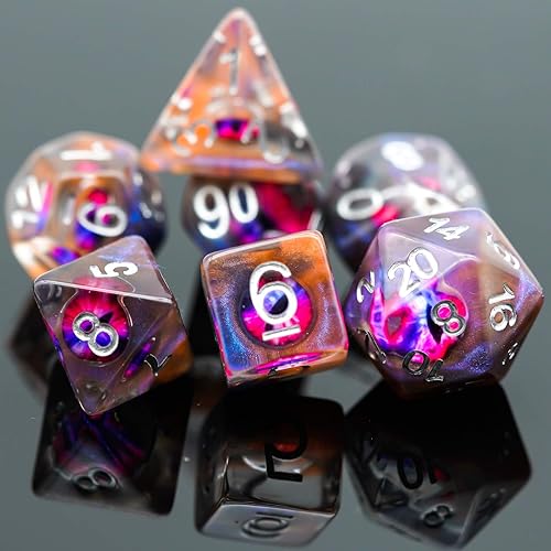Cusdie Dados DND de 7 troqueles, juego de dados poliédricos rellenos de globo ocular, para juegos de rol Dungeons and Dragons D&D Pathfinder (globo