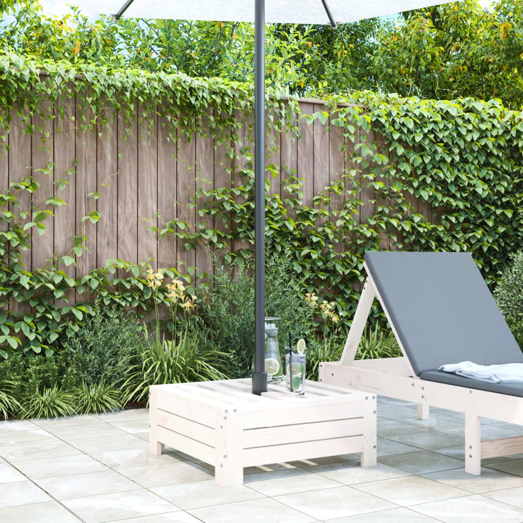 Rivestimento per supporto per ombrellone bianco, in legno di pino massiccio, 63,5 x 63,5 x 26 cm, copertura come tavolino per balcone, terrazza, giardino, piscina, fascino rustico