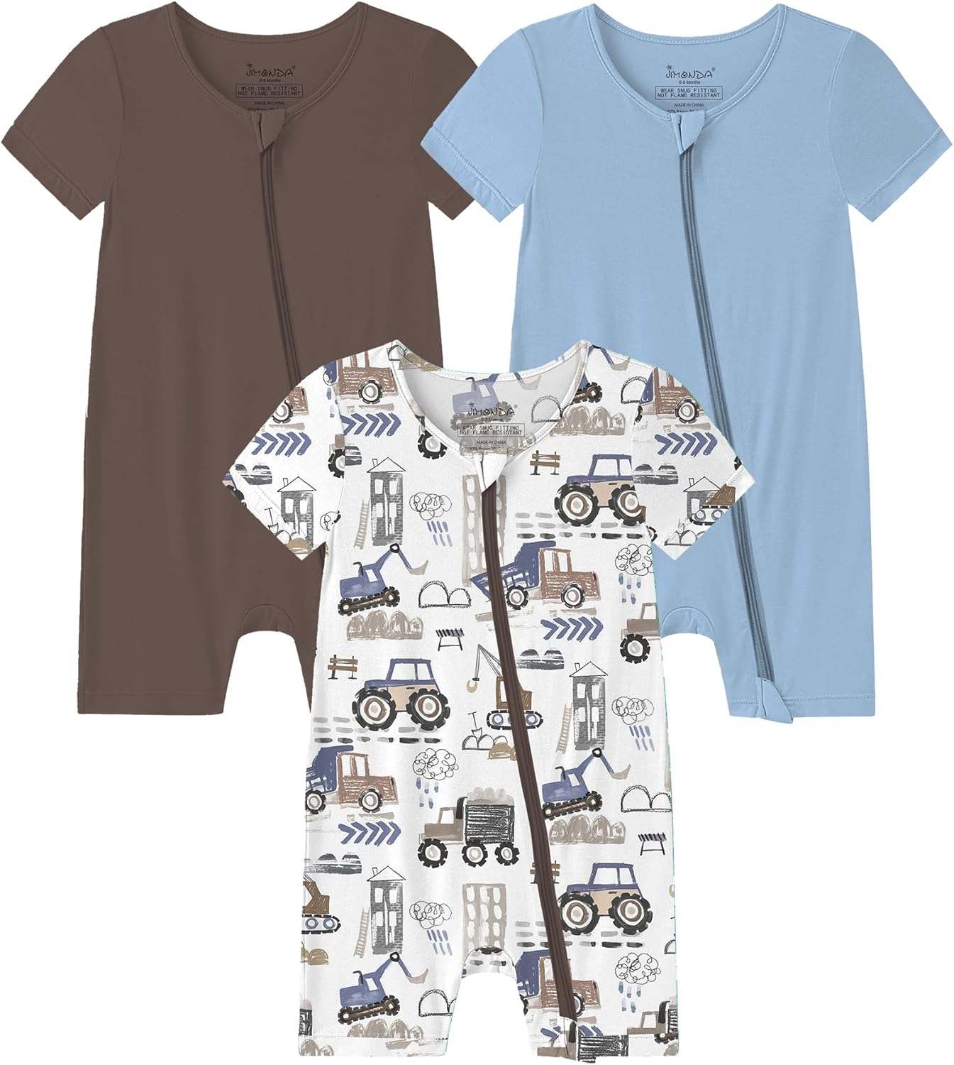Jimonda Baby Boy Romper 3 Pack Baby Girl Short Sleeve Pajamas 2 Way Zipper Summer Newborn Clothes Unisex Summer Outfits